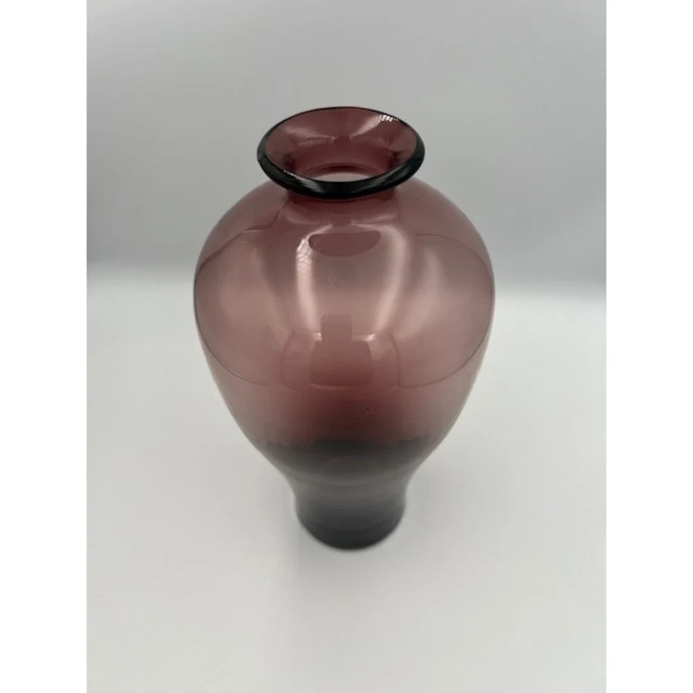 Vintage Smoky Amethyst Purple Hand Blown Art Glass Baluster Vase 11.5 Inch